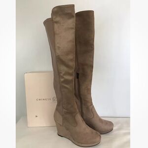 Chinese Laundry tan Women's Tall Mink wedge Boots